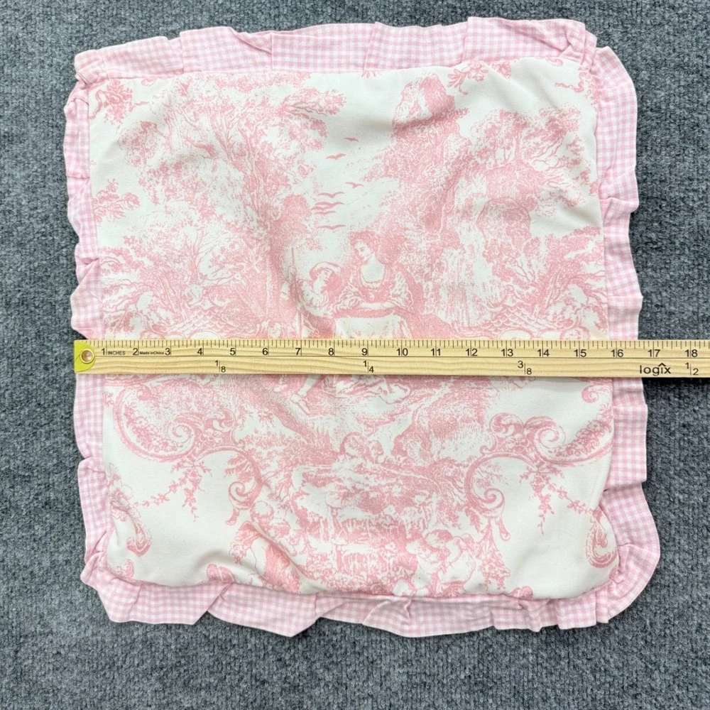 Pillow Cover Home 16x16 Pink Toile Gingham Ruffle Cottagecore Decor Nursery